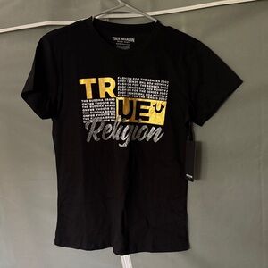 True Religion Women's Black Tee with Gold Accents